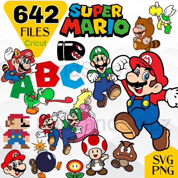 Mario SVG, Donkey Super Mario PNG clipart, Mario Layered files for Cricut, Mario Luigi shirt, Mario birthday, Princess Peach SVG, Luigi svg