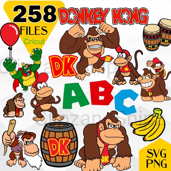 Donkey Kong SVG, Donkey Kong PNG clipart, Donkey Kong Layered files for Cricut, Donkey Kong shirt, Donkey Kong birthday, Cricut files