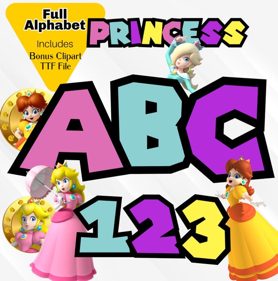 Mario Princess Alphabet Princess Peach Font Mario Princess PNG Clipart Mario  Princess Peach Numbers Letters Invitations Birthday Shirt 