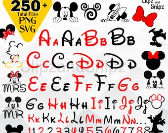 Mickey Alphabet SVG PNG Clipart Instant Digital Download, Mickey Numbers Letters Clipart Minnie Mickey SVGs, ttf file, Cricut letters