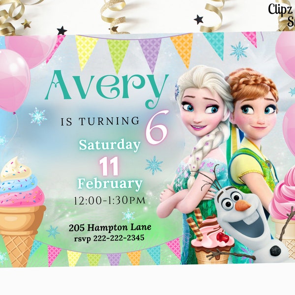 Frozen Ice Cream Birthday Invitation, Ice Cream Party Editable Template for a Fun Frozen Fever Party, Elsa Birthday Printable Invitation
