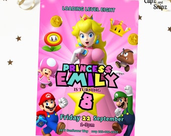 Princess Peach Birthday Invitation, Editable Mario Princess Invitation, Peach Daisy Birthday Party, Super Mario Invitation