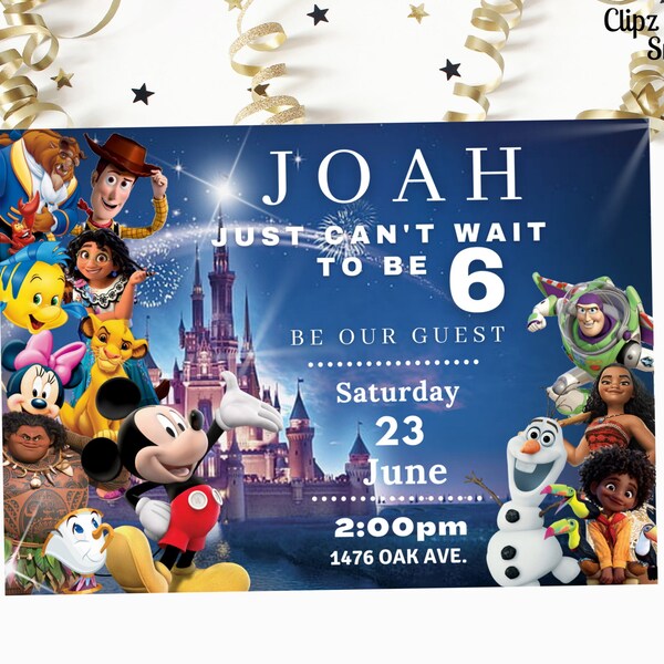 Birthday Editable Digital Invitation Download for Print or Text 5x7 Mickey Encanto Toy Story Lightyear Simba Ariel Castle Olaf Minnie