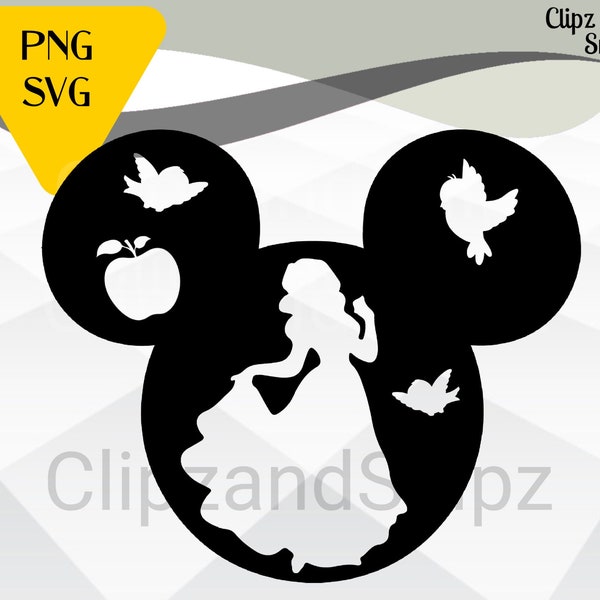 Snow White SVG PNG Clipart Princess Mickey Ears Instant Digital Download mickey mouse head iron on print sublimation family trip girl shirt