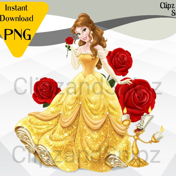Belle PNG Clipart, Beauty and the Beast Digital Download, Belle iron on, Printable Rose, Beauty Beast Decor, Belle Sublimation