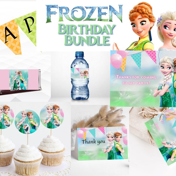 Frozen Birthday Bundle, Frozen Birthday Printables, Elsa Anna Olaf Birthday, Frozen Cupcake Toppers, Frozen Thank you, Frozen Banner