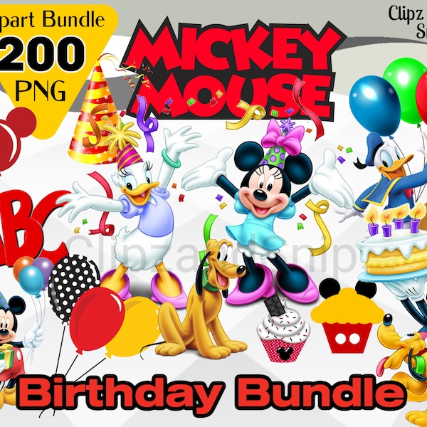 Mickey Mouse Birthday PNG Clipart Instant Digital Download PNG with friends Minnie Daisy Donald birthday printables