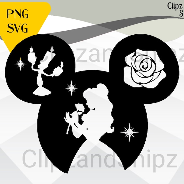 Belle SVG, Mickey svg, Beauty and the Beast svg PNG Clipart, Beauty and the Beast shirt, mickey ears svg, Princess SVG for shirt