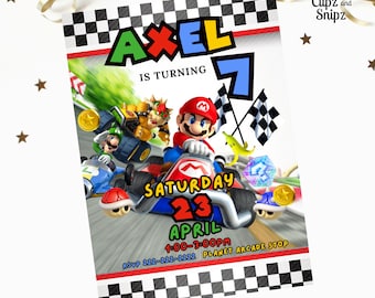 Mario Kart Birthday Invitation, Editable Mario Kart Birthday Invitation, Mario Kart Invite, Super Mario Video Game Party, Mario Birthday