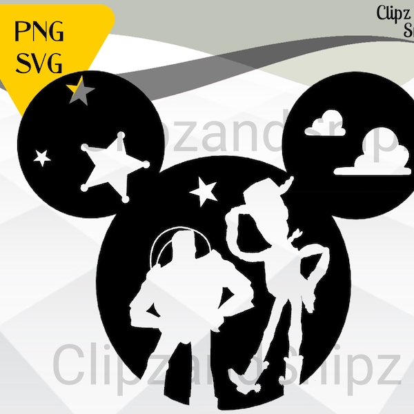 Toy Story Mickey SVG, Toy Story PNG, Mickey Ears, Buzz Woody SVG, Digital Download mickey head, vacation printable iron on