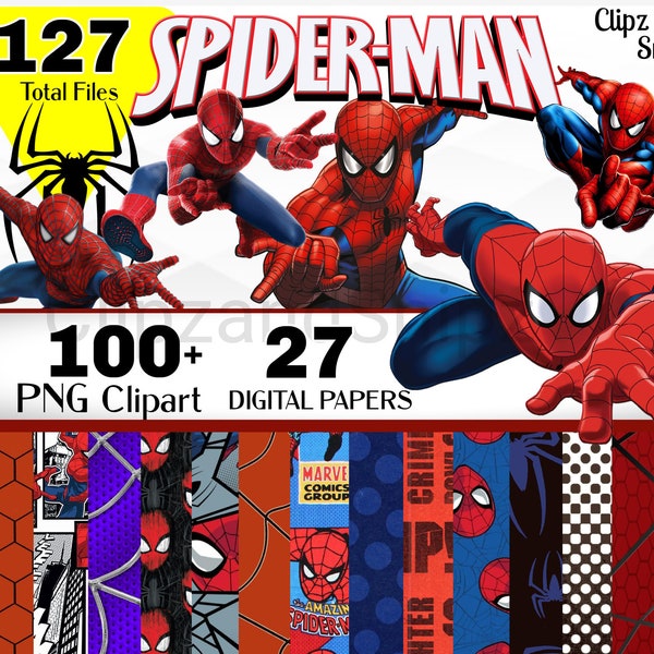 Spiderman PNG Clipart, Spiderman Digital Paper Download istantaneo, Superhero PNG, Compleanno di Spiderman, Bicchiere di Spiderman, Camicia camicia Spiderman
