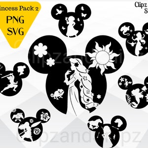 Princess Mickey SVG, Princess iron on set, Mirabel Encanto shirt,  Instant Digital Download mickey head Cricut Rapunzel Ariel Moana Jasmine