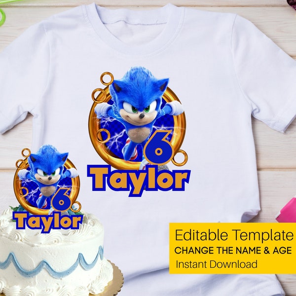 Editable Sonic Birthday PNG, Custom Sonic Name PNG, Sonic Birthday Age, Sonic Birthday Name, Personalized Sonic Hedgehog Shirt, Sonic PNG