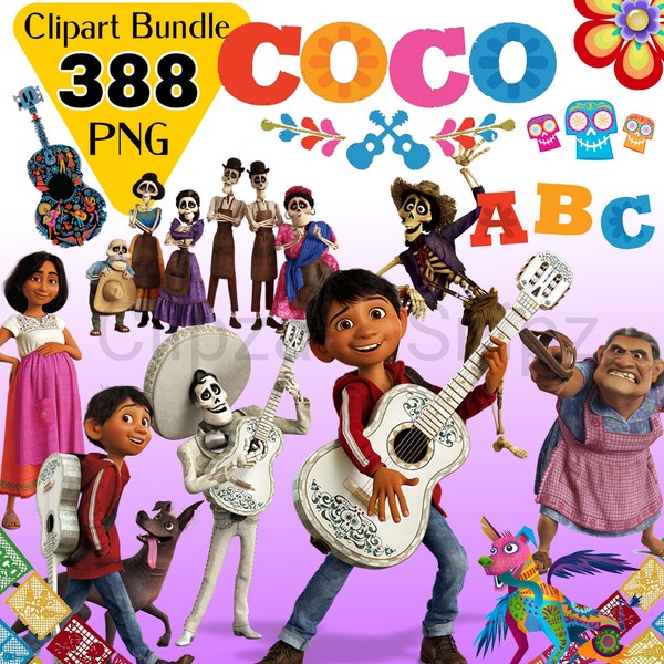Coco Clipart, Coco PNG, Instant Digital Download Printable, Coco Birthday printables, Coco guitar, Transparent Backgrounds