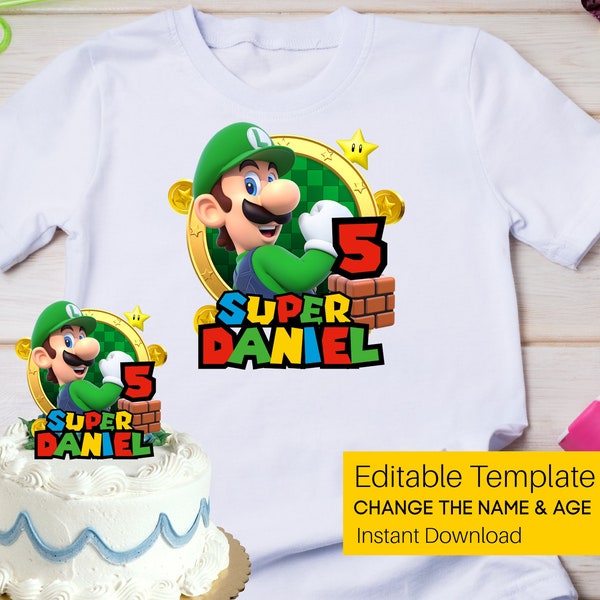 Editable Super Mario Birthday PNG, Custom Luigi Name PNG, Luigi Birthday Age, Luigi Birthday Name, Personalized Mario Shirt, Luigi PNG