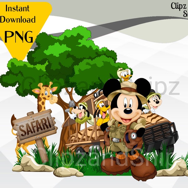 Mickey Safari PNG Clipart Mickey Instant Digital Download for iron on or print Sublimation Jungle Giraffe png