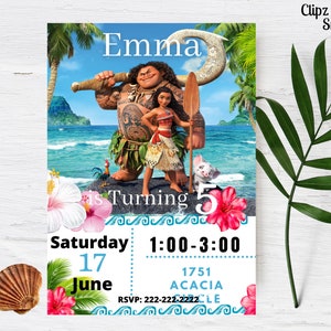Moana Editable Digital Birthday Invitation, Moana invitation Download, Printable Moana Personalized, Text Invite, Moana Maui Island Ocean