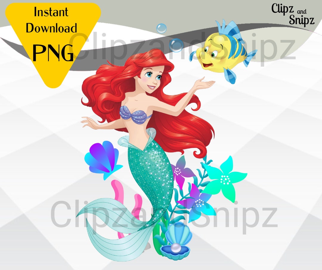 Ariel PNG Clipart Little Mermaid Instant Digital Download for Iron on or  Print Flounder 