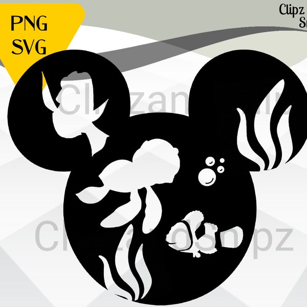 Nemo SVG and PNG Clipart Dory Squirt Mickey Instant Digital Download mickey head iron on print Cricut compatible Finding Nemo