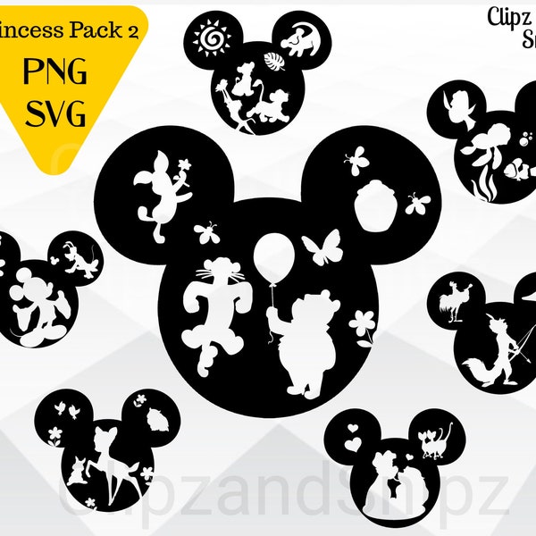 Klassieke Mickey oren SVG PNG clipart Nemo Lion King Pooh Instant digitale download Mickey hoofd opstrijkbare print Cricut Bambi Robinhood Lady Tramp