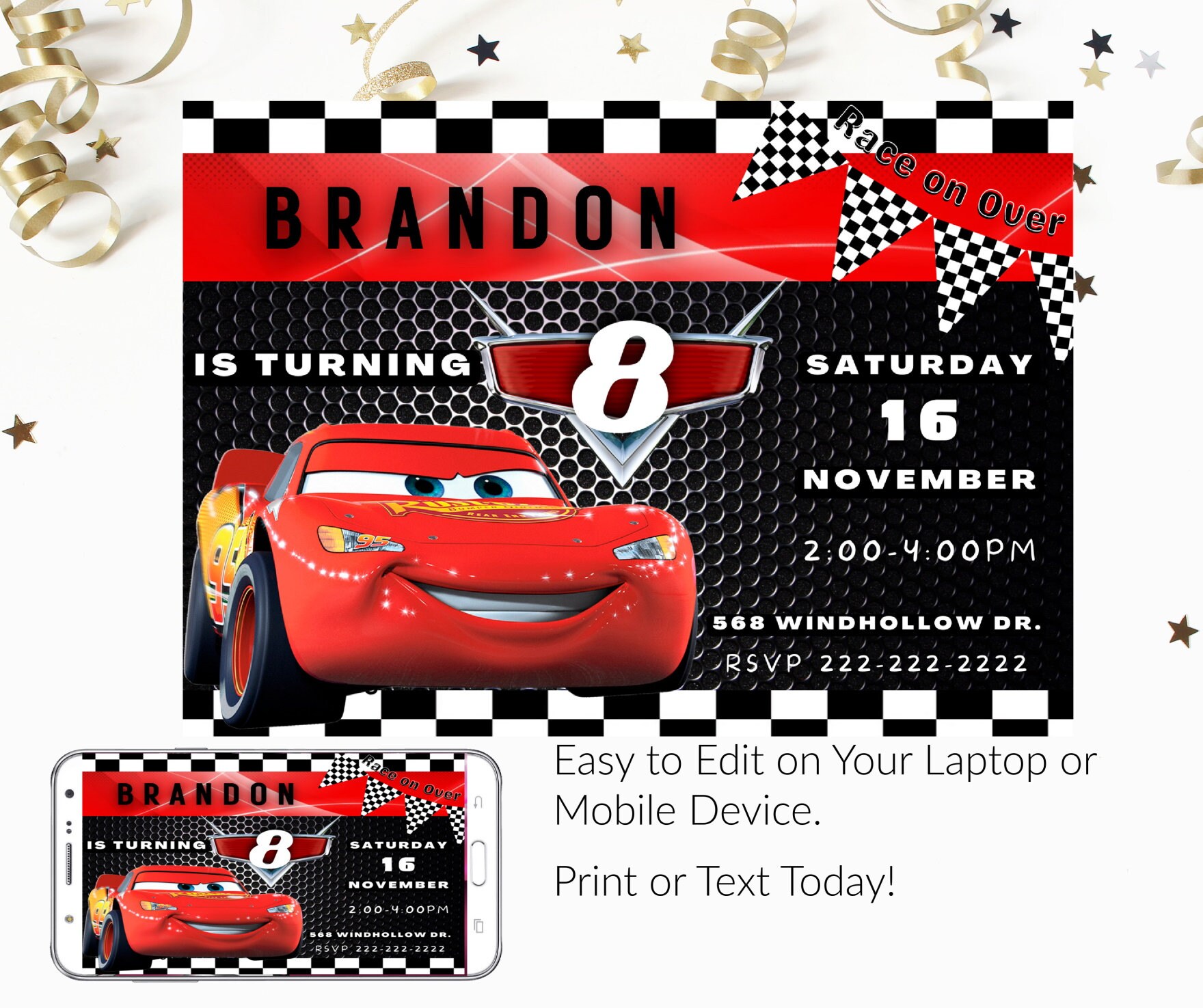Cars Invitation, Lightning Mcqueen Editable Invite, Boys Birthday Printable  or Digital Any Age Text Invite, CARS INVITE -  Norway