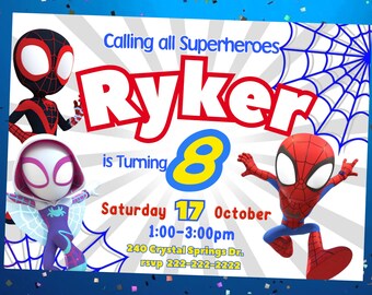 Spidey Birthday Invitation, Spidey and his Amazing Friends Birthday invitation, Superhero Party invite for Print or Text 5x7, Spidey Invite