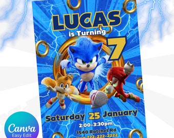 Sonic Birthday Invitation, Editable Sonic Birthday Invitation, Sonic the Hedgehog Movie Invite, Sonic Video Game Party, Tails Birthday