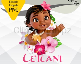 Personalized Baby Moana PNG, Editable Moana Name Birthday Iron On, Birthday Girl Shirt DIY