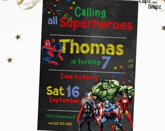 Superhero Birthday Invitation, Editable Super hero Birthday Party Template, Super hero invitation, Avengers Party Invitation, Spiderman
