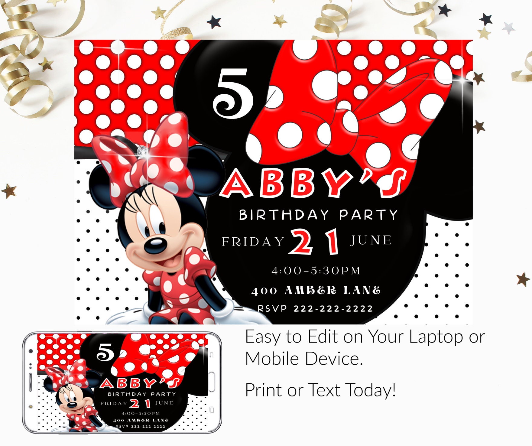 Red Editable Minnie Mouse Birthday Party Invitation Polka Dot Etsy Australia