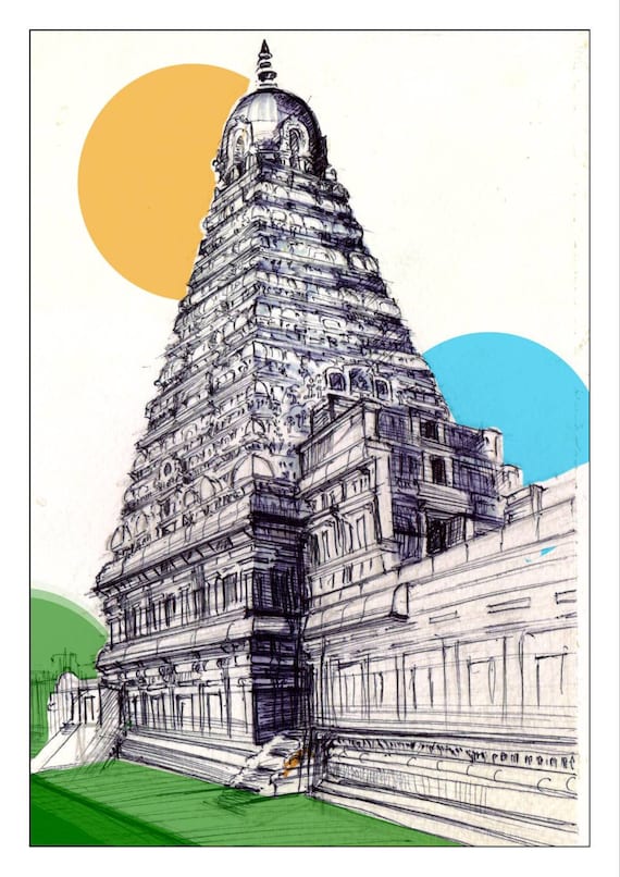 Balaji Thiruvaiyaru - Thanjavur Big Temple crayons fingertip of art