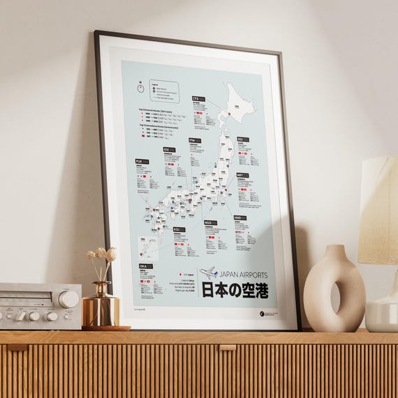 Japan Airport Map Poster | Narita Haneda Kansai Aviation Wall Art