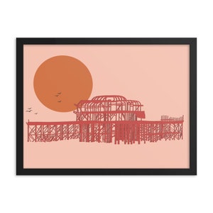 Brighton poster, Beach Art Print, West Pier, Orange, Ocean Wall Art, Engeland, digitale kunst, poster, print, A5, A4, A3, A2, A1