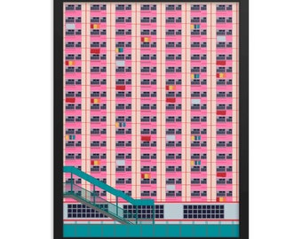 Hong Kong, Wai Lee Monster Building, Digital Art Poster Print, A5, A4, A3, A2