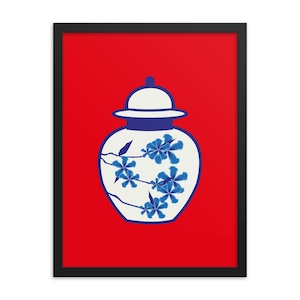 Hong Kong Poster, Kunstdruck, Wandkunst, Blaues und weißes Ingwerglas, digitale Kunst, Poster, Print, A5-A4, A3, A2