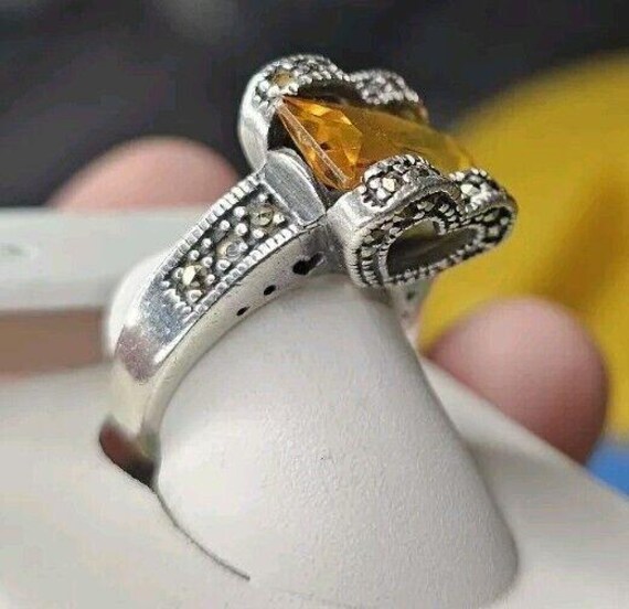 Yellow Rectangle Stone ring silver 925 HEART - image 1