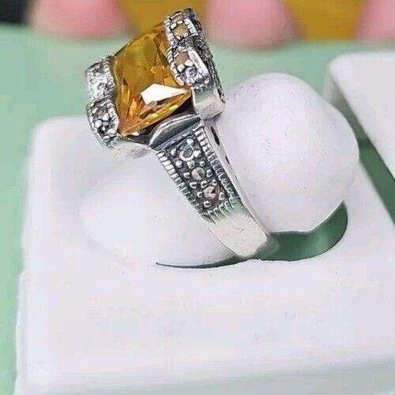 Yellow Rectangle Stone ring silver 925 HEART - image 4