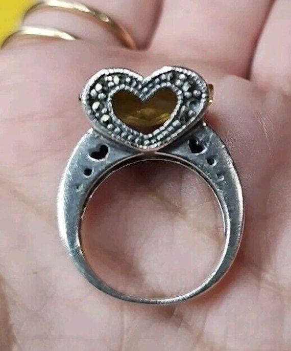 Yellow Rectangle Stone ring silver 925 HEART - image 8