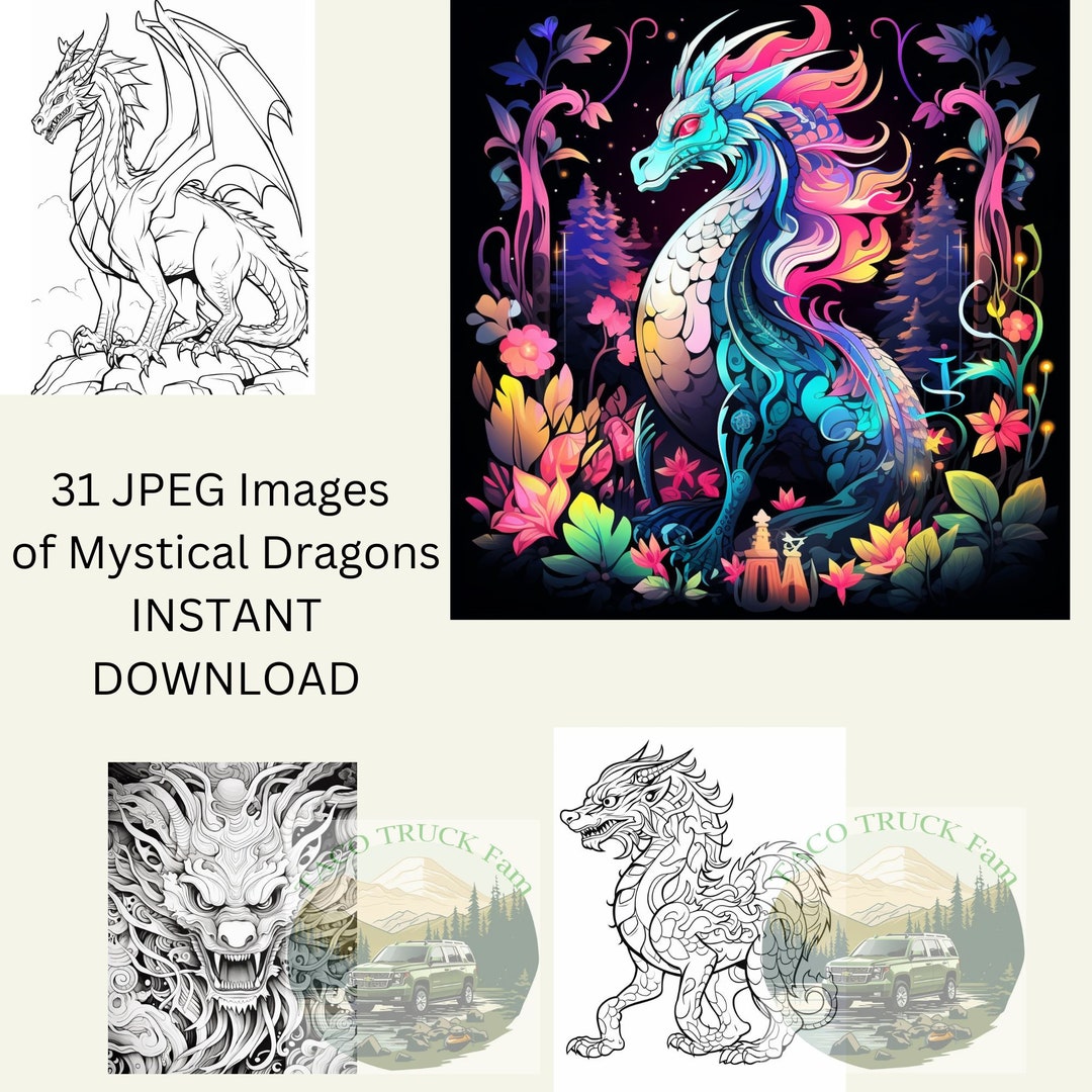 31 Magical Dragon Fantasy Coloring Pages, Adults and Kids Instant ...