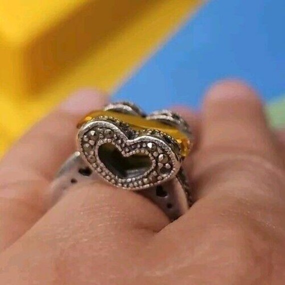 Yellow Rectangle Stone ring silver 925 HEART - image 7