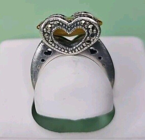 Yellow Rectangle Stone ring silver 925 HEART - image 5