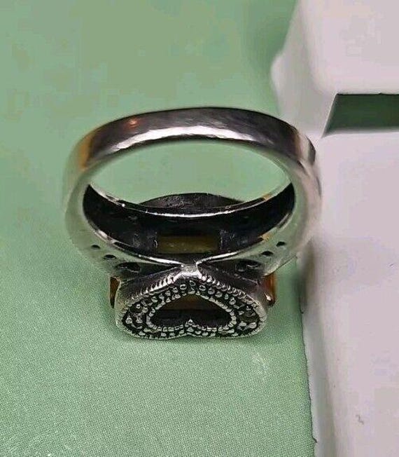 Yellow Rectangle Stone ring silver 925 HEART - image 10