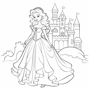 Princess Coloring Pages PDF  Black & White Digital Download for Kids Fun Princess Theme Activity Sheets Instant Download Printable Pack