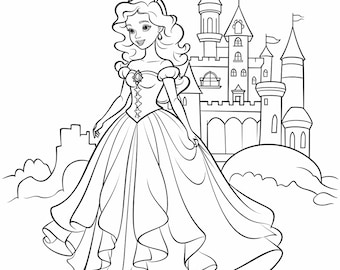 Prinzessinnen Malvorlagen in Schwarz und Weiß (PDF Digital Download)