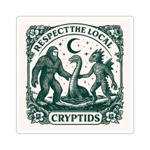 Respect the Local Cryptids Love Kiss-Cut Stickers, Nature Lovers Gifts, Paranormal Decor, Laptop Decals, Cryptozoology Art