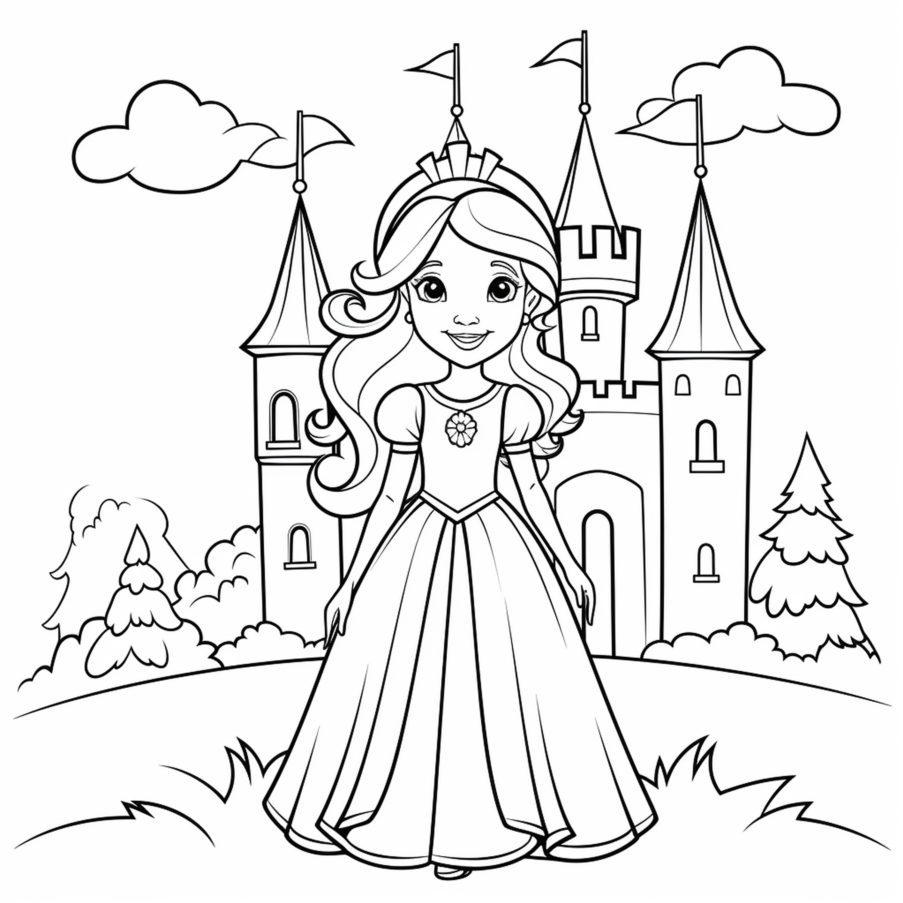 Princess Theme Black and White Coloring Pages PDF Digital Download - Etsy