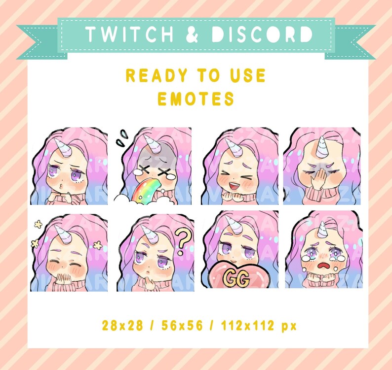 Unicorn Pastel Girl / Twitch Emotes/ Discord Emoji/ Youtube/ Etsy