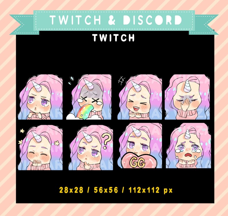 Unicorn Pastel Girl / Twitch Emotes/ Discord Emoji/ Youtube/ Etsy