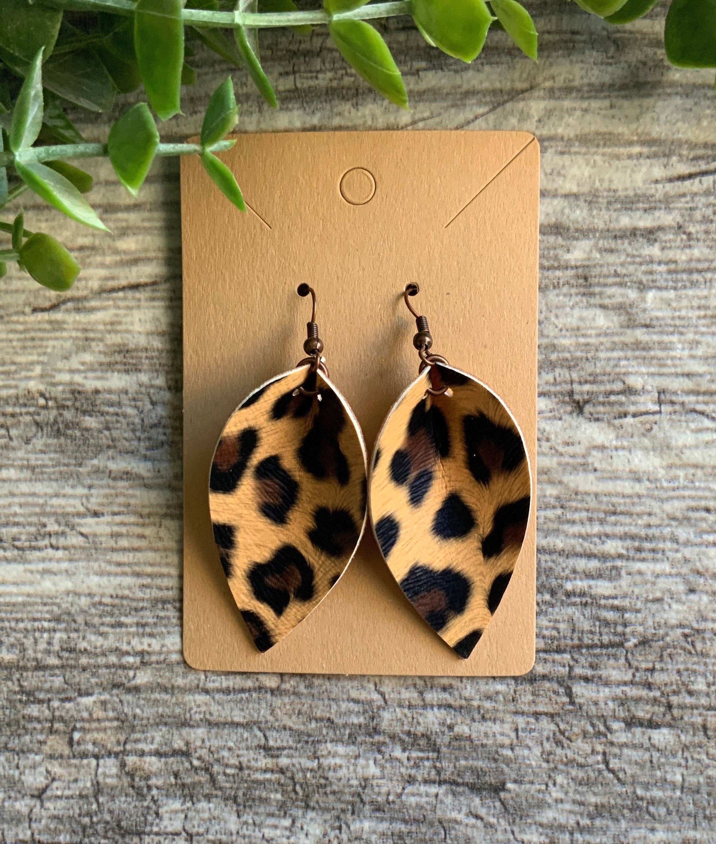 Leather Earrings for Women Lightweight Faux Leather Leopard Earrings Teardrop Leaf Dangle Earrings for Women 16 Pairs 