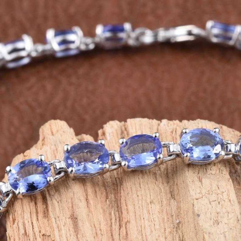 6.50 In Tanzanite Platinum Over Sterling Silver Bracelet TGW 8.25 cts Bracelet For Women Tanzanite Jewelry Gift For Her